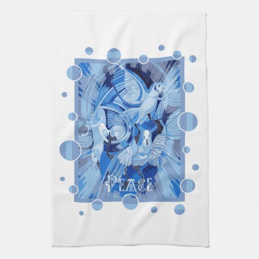 Dove With Celtic Peace Text In Blue Tones Geschirrtuch (Vertikal)