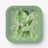 Dove With Celtic Peace Text In Green Tones Pappteller (Vorderseite)
