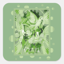 Dove With Celtic Peace Text In Green Tones Quadratischer Aufkleber