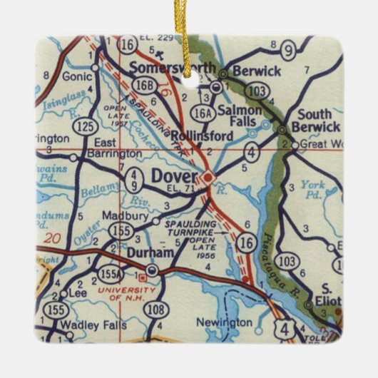 Dover NH Vintag Map Keramikornament (Vorderseite)
