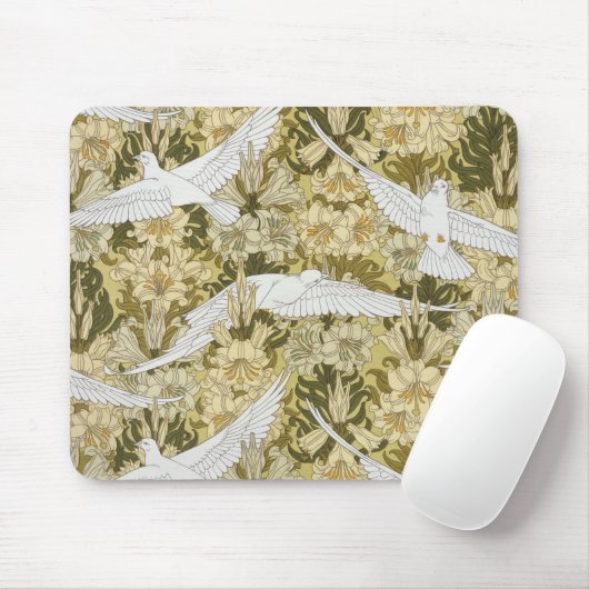 Doves and Lilies, Floral & Birds Art Nouveau Mousepad (Mit Mouse)
