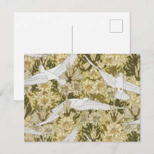 Doves and Lilies, Floral & Birds Art Nouveau Postkarte