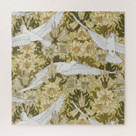 Doves and Lilies, Floral & Birds Art Nouveau Puzzle (Vertikal)