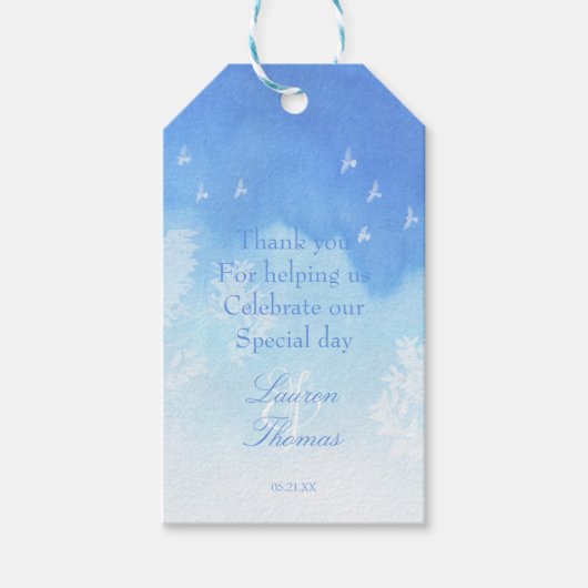 Doves & Blue Watercolor Vielen Dank für Ihr Gesche Geschenkanhänger (Vorderseite)