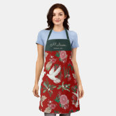 Doves Blumenweihnachtsrot Schürze (Getragen)