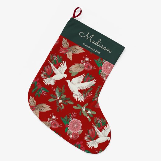 Doves Blumenweihnachtszeit Großer Weihnachtsstrumpf (Vorderansicht (hängend))