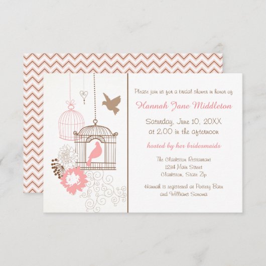 Doves & Cages - 3x5 Bridal Dusche Einladung (Vorne/Hinten)