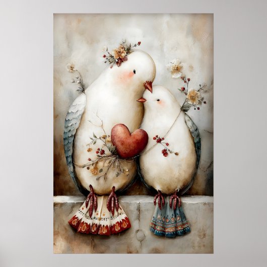 Doves Couple Wall Art, Romantic Dove Illustration Poster (Vorne)