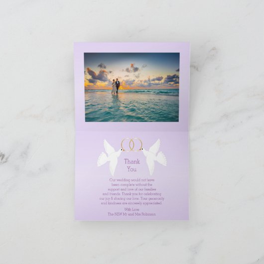 Doves Design Lilac Colored Wedding Dankeskarte (Innenseite)