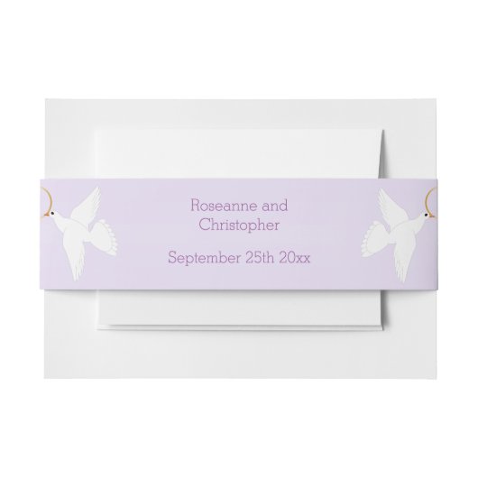 Doves Design Lilac Colored Wedding Einladungsbanderole (Vorderseite Beispiel)