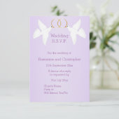 Doves Design Lilac Colored Wedding RSVP Karte (Stehend Vorderseite)