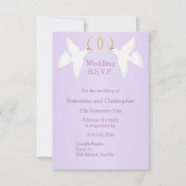 Doves Design Lilac Colored Wedding RSVP Karte
