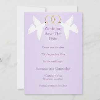 Doves Design Lilac Colored Wedding Save The Date