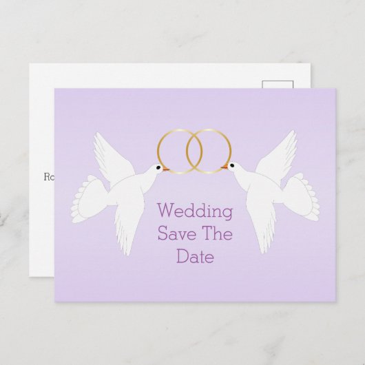 Doves Design Lilac farbige Hochzeit speichern das Ankündigungspostkarte (Vorne/Hinten)