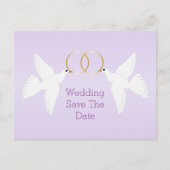 Doves Design Lilac farbige Hochzeit speichern das Ankündigungspostkarte (Vorderseite)