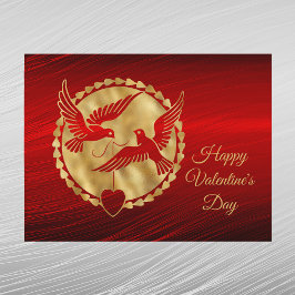 Doves Gold Red Heart Valentine Feiertagspostkarte