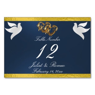 Doves & Heart - Blau/Gold-Tischnummer Tischnummer
