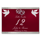 Doves & Heart - Burgund/Silber-Tischnummer Tischnummer (Vorderseite)