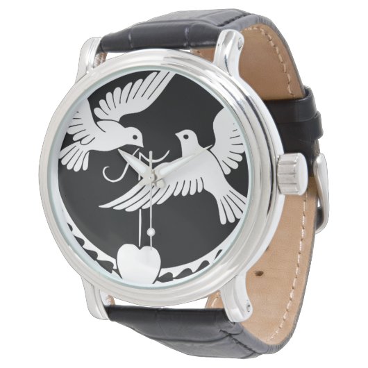 Doves Heart Dance Peace Liebe Party Destiny Armbanduhr (Schrägansicht)