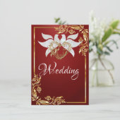 Doves, Heart & Gold Frame on Ruby Red Einladung (Stehend Vorderseite)