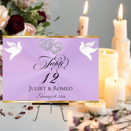 Doves & Hearts - Lavender/Silver Tischnummer