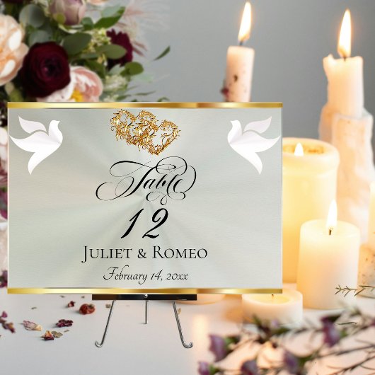 Doves & Hearts - Pastel Sage/Gold Tischnummer