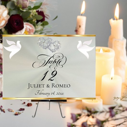 Doves & Hearts - Pastel Sage/Silver Tischnummer