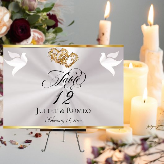 Doves & Hearts - Pearl White/Gold Tischnummer