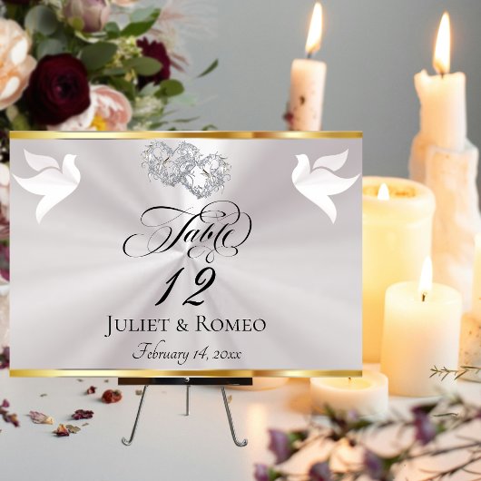 Doves & Hearts - Pearl White/Silver Tischnummer
