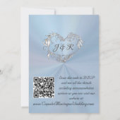 Doves, Hearts, QR Code - Pastel Blue/Silver Einladung (Rückseite)