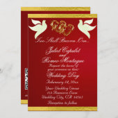 Doves, Hearts & Ribbon, QR-Code - Crimson/Gold Einladung (Vorne/Hinten)