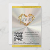 Doves, Herz und Band, QR-Code - weiß/Gold Einladung (Rückseite)