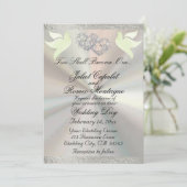 Doves, Herz und Band, QR-Code - weiß/silber Einladung (Stehend Vorderseite)