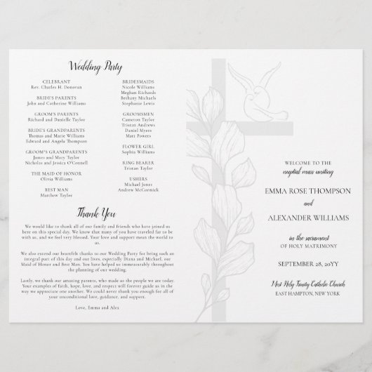 Doves katholische Hochzeit Zeremonie mit Massenpro (Vorderseite)