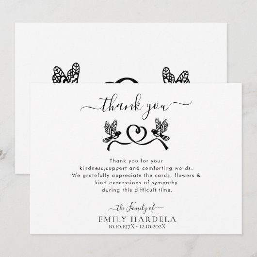 Doves Liebe Beerdigung Script Danke Karte (Vorne/Hinten)