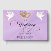 Doves & Linked Hearts - Lavender/Gold Gästebuch (Vorderseite)