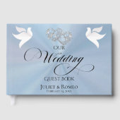 Doves & Linked Hearts - Pastel Blue/Silver Gästebuch (Vorderseite)