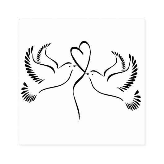 Doves mit Herz Gummistempel (Prägung)