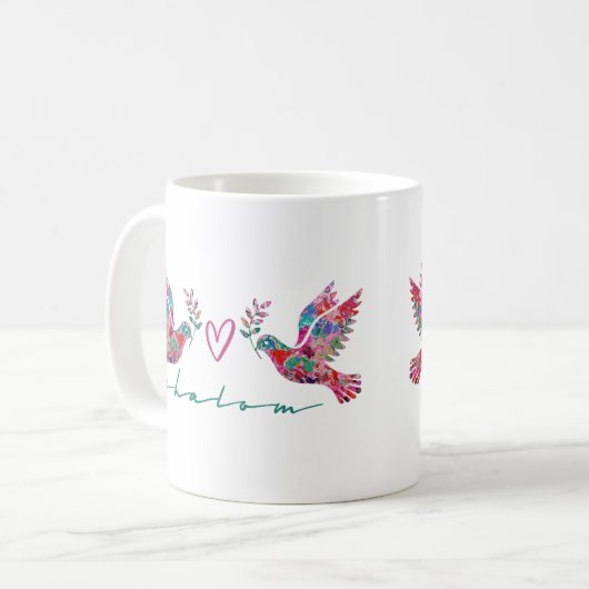 Doves of Peace (Shalom) White Coffee Tasse (Vorderseite Links)