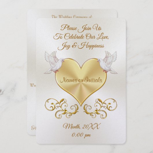 Doves over Heart Wedding Einladungen Personalisier (Vorne/Hinten)