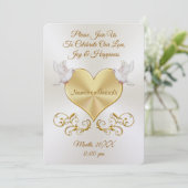 Doves over Heart Wedding Einladungen Personalisier (Stehend Vorderseite)