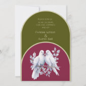 Doves Rings Olive Green Burgundy Gelb Arkiert Einladung (Vorderseite)