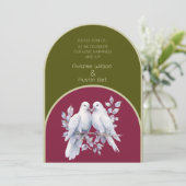 Doves Rings Olive Green Burgundy Gelb Arkiert Einladung (Stehend Vorderseite)