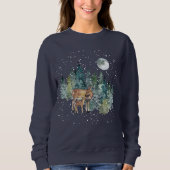 Down Fawn Deer Forest Full Moon Snowfall Holiday Sweatshirt (Vorderseite)