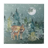 Down Fawn Deer Forest Full Moon Snowfall Wasserfar Fliese (Vorderseite)