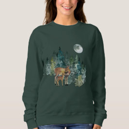 Down Fawn Deer Forest Full Moon Snowfall Weihnacht Sweatshirt