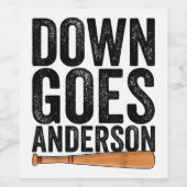 DOWN GOES ANDERSON FUNNY BASEBALL Geschenk ANDERSO Weinetikett (Einzelnes Label)