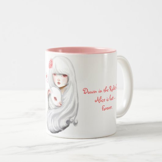 Down in the rabbit hole… zweifarbige tasse (VorderseiteRechts)