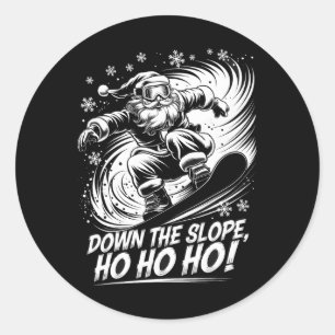 Down Slope Ho Ho Ho Santa Snowboarder Weihnachtsma Runder Aufkleber