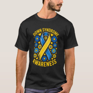 Down-Syndrom-Bewusstsein Blau und Gelbe Band Flo T-Shirt